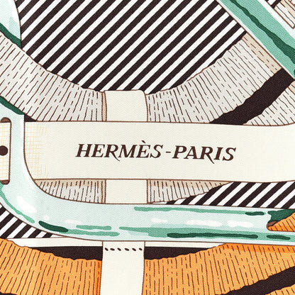 Hermes Silk Mors A Jouets Chemise Scarf 90 Chocolate Beige Orange 2 of 2
