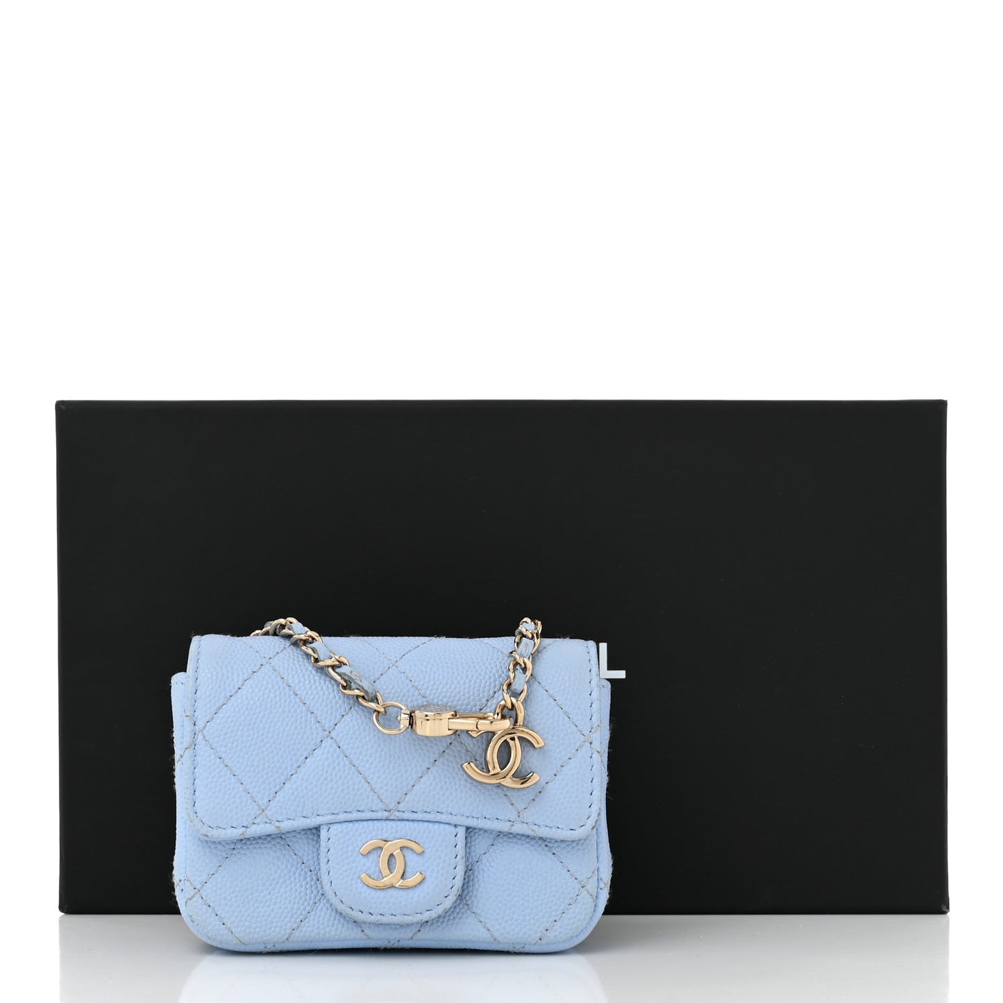 Caviar Quilted Mini Chain Belt Bag Light Blue