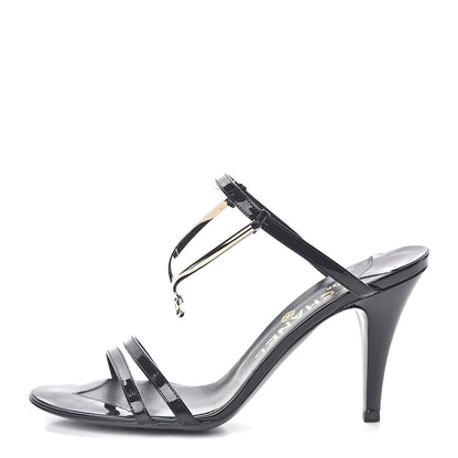Chanel Patent CC Sandals 38 Black Gold 1 of 8