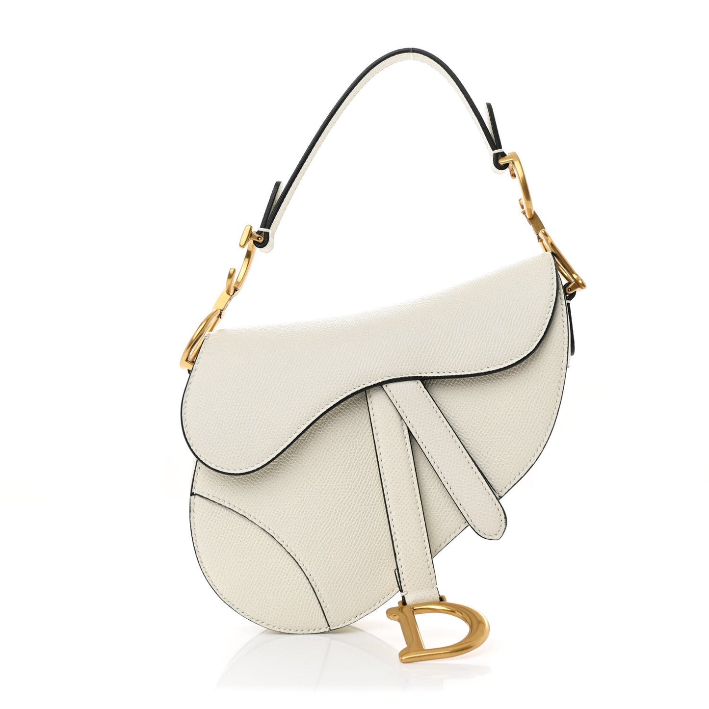 Grained Calfskin Mini Saddle Bag White