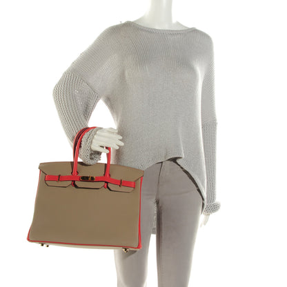 Hermes Togo Bi Color Horseshoe Birkin 35 Rouge Pivoine Gris Tourterelle 2 of 17