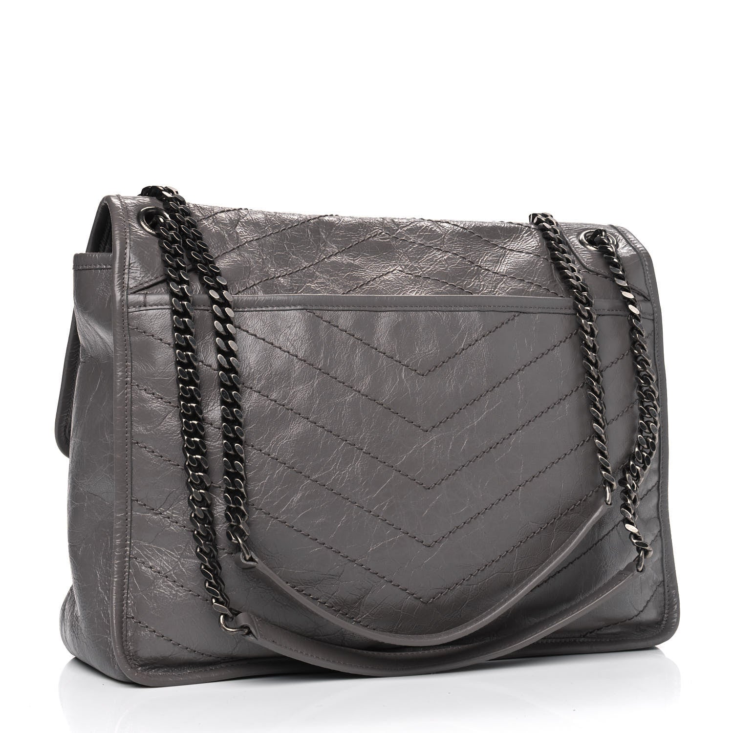 Saint Laurent Crinkled Calfskin Matelasse Monogram Large Niki Chain Satchel Fog 2 of 8