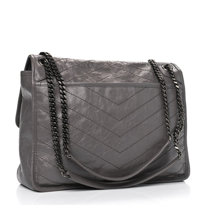 Saint Laurent Crinkled Calfskin Matelasse Monogram Large Niki Chain Satchel Fog 2 of 8