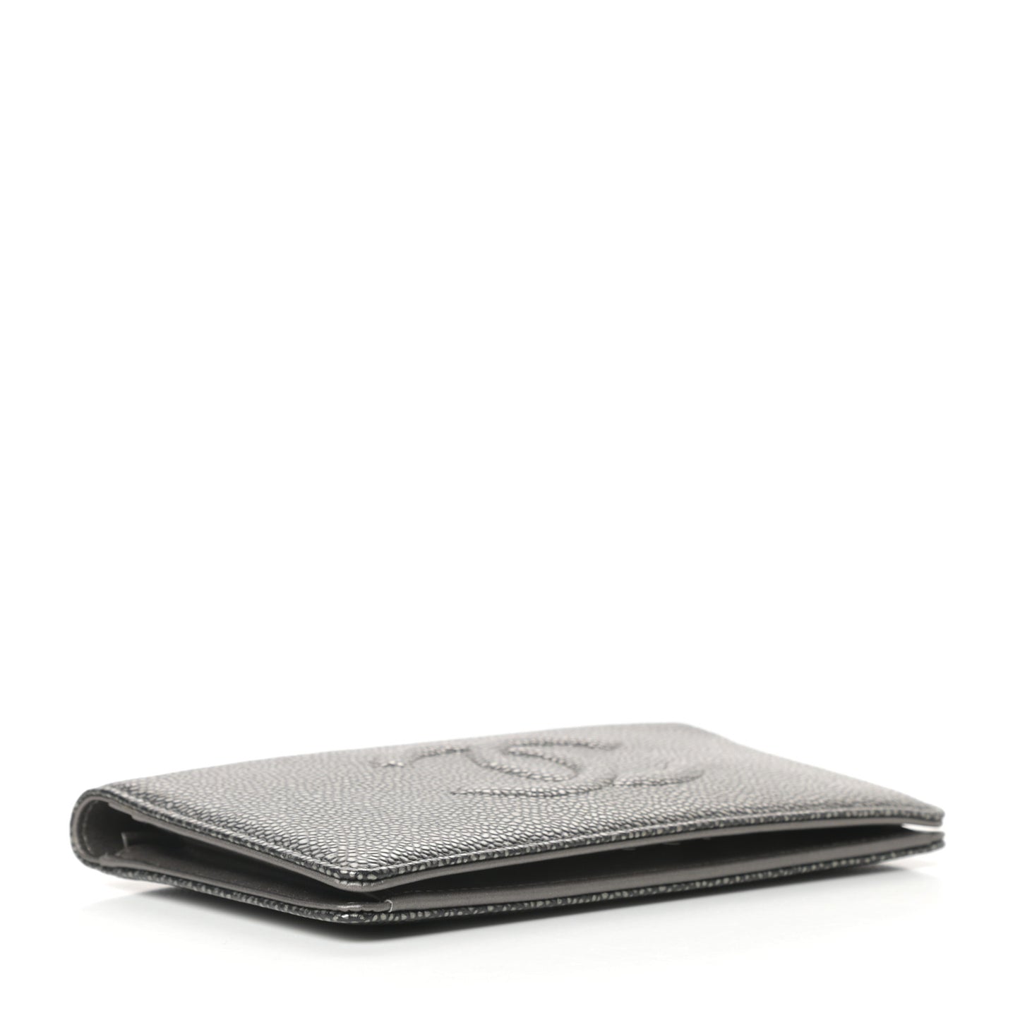 Metallic Caviar Timeless CC Yen Wallet Dark Silver