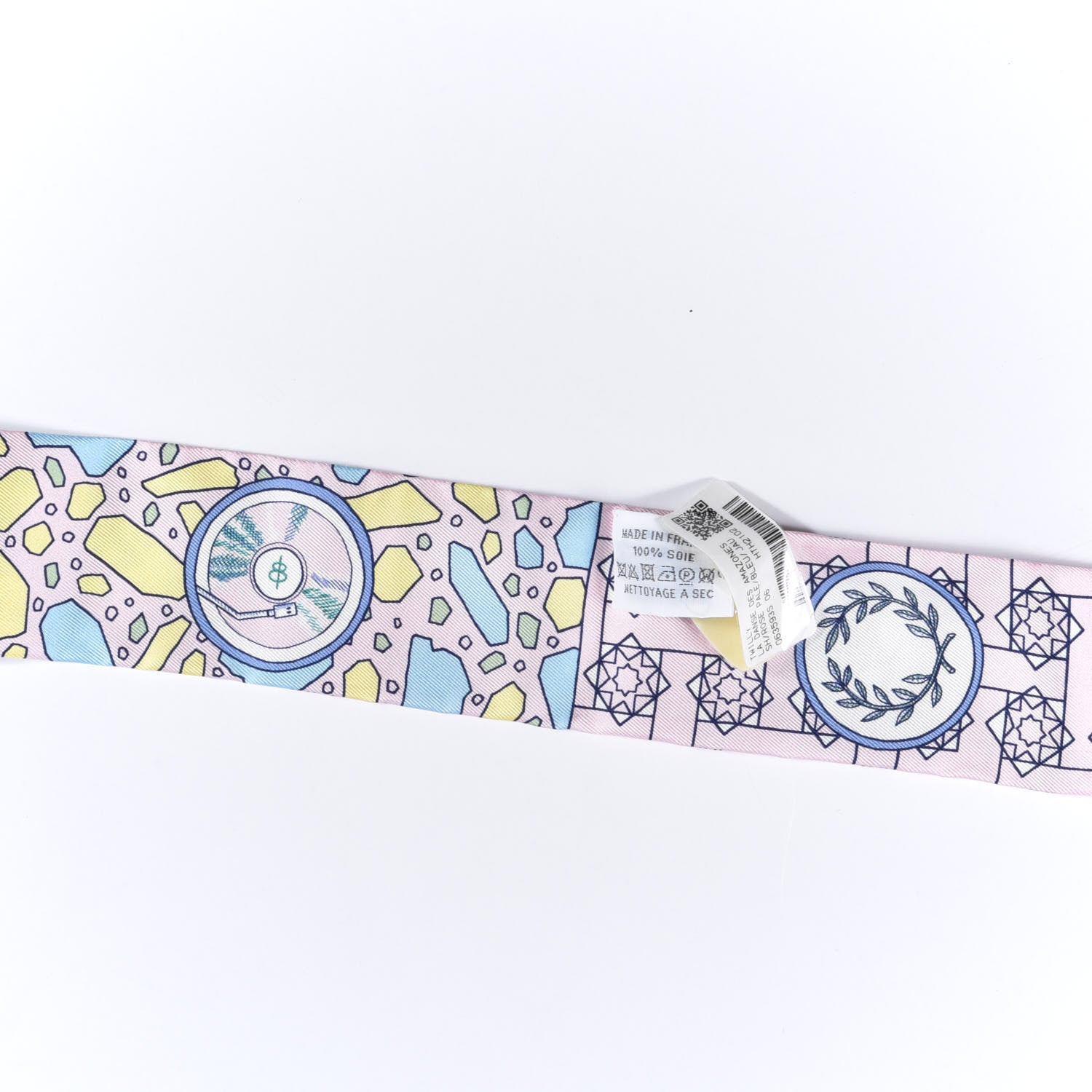 Hermes Silk La Danse Des Amazones Twilly Rose Pale Bleu Jaune 2 of 4