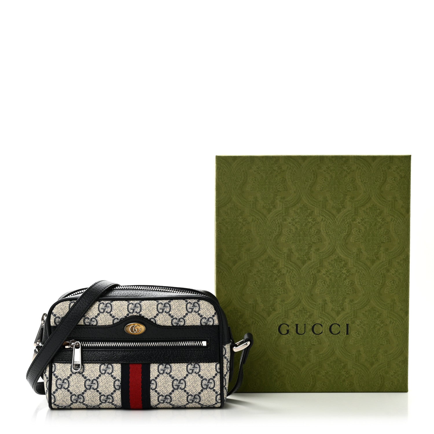 Gucci GG Supreme Monogram Textured Dollar Calfskin Web Mini Ophidia Shoulder Bag Beige Blue 12 of 12