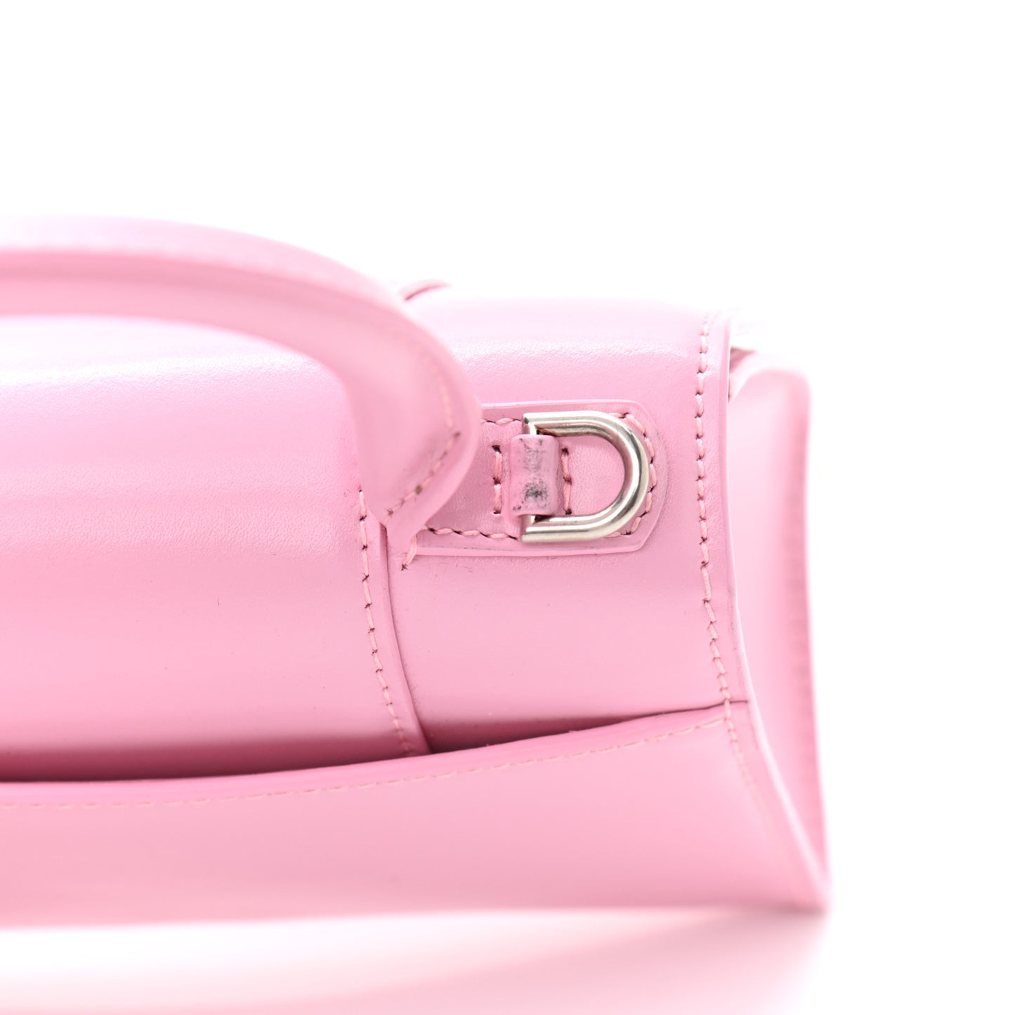 Shiny Box Calfskin Tonal B Hourglass Top Handle Bag XS Candy Pink
