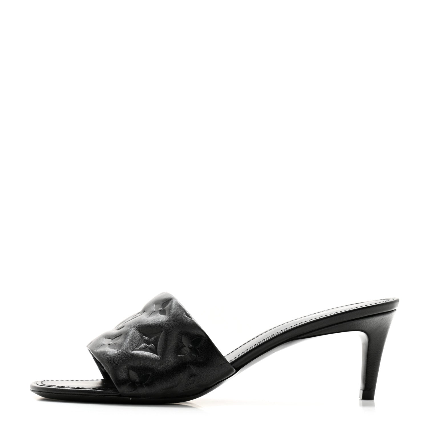 Louis Vuitton Lambskin Embossed Monogram Revival Mid Heel Mules 39 Black 1 of 10