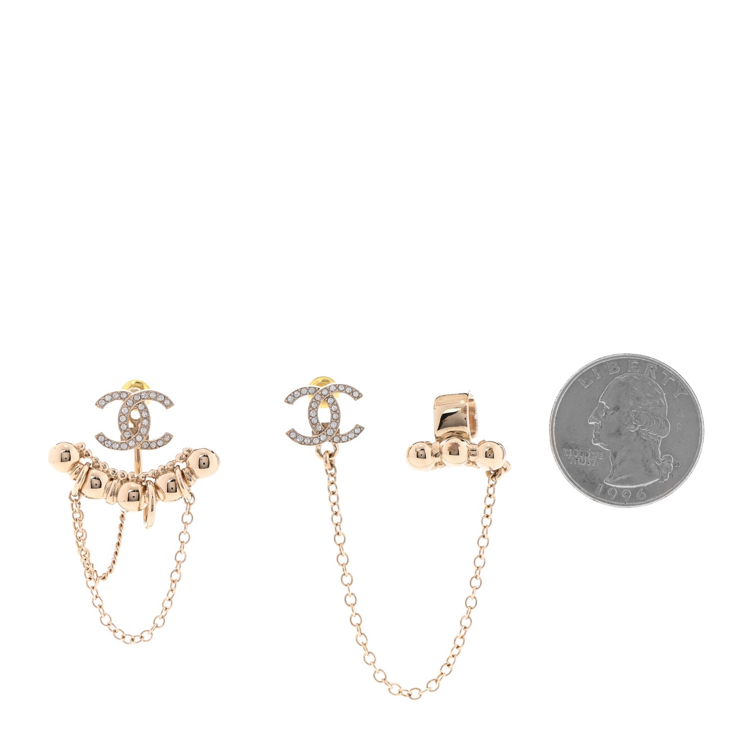 Metal Crystal CC Chain Cuff Earrings Gold