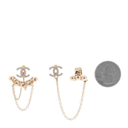 Chanel Metal Crystal CC Chain Cuff Earrings Gold 2 of 4
