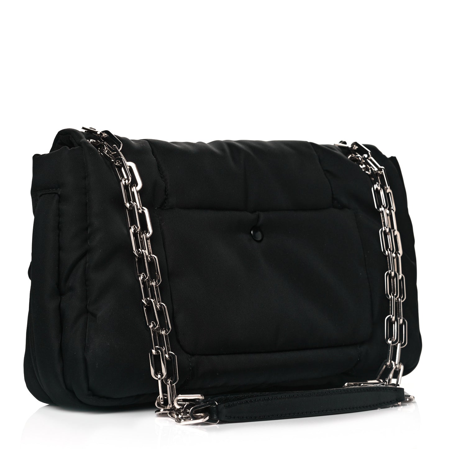Tessuto Nylon Bomber Sound Chain Flap Shoulder Bag Black