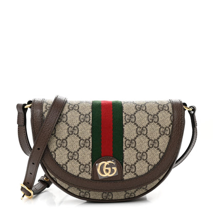 Gucci GG Supreme Monogram Textured Dollar Calfskin Web Mini Ophidia Flap Shoulder Bag Beige Ebony New Acero 1 of 11