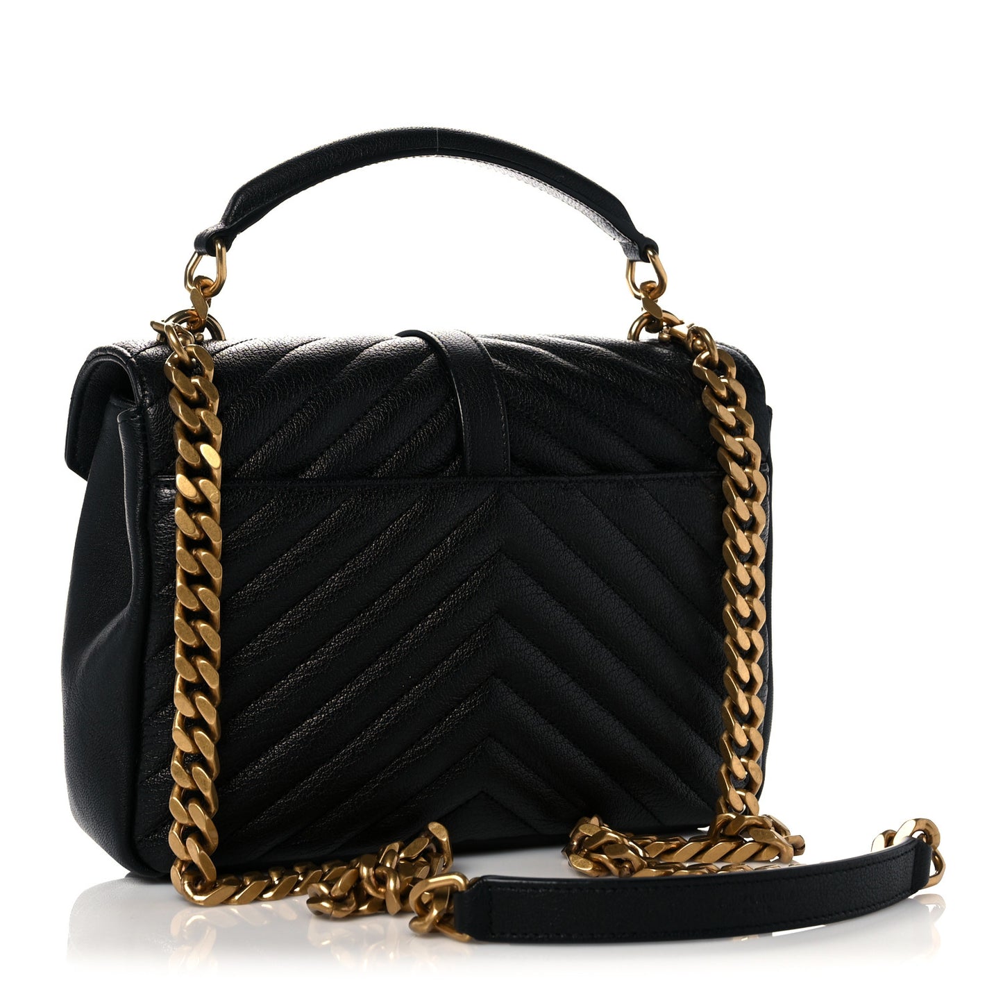 Sheepskin Matelasse Chevron Monogram Medium College Bag Black