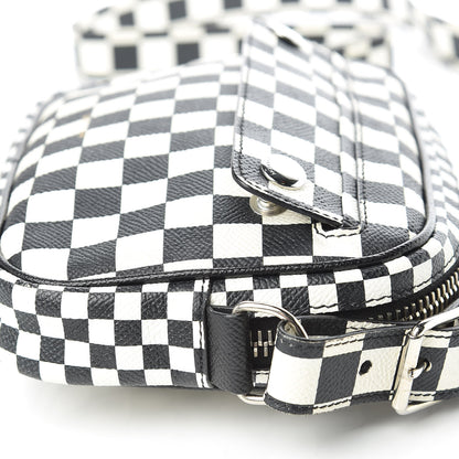Givenchy Grained Calfskin Checkered Print Messenger Black White 14 of 16