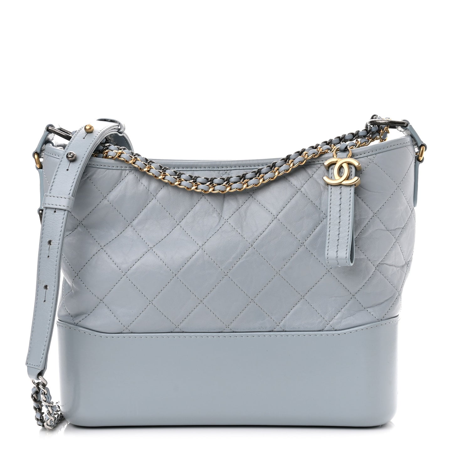 Aged Calfskin Quilted Medium Gabrielle Hobo Light Blue