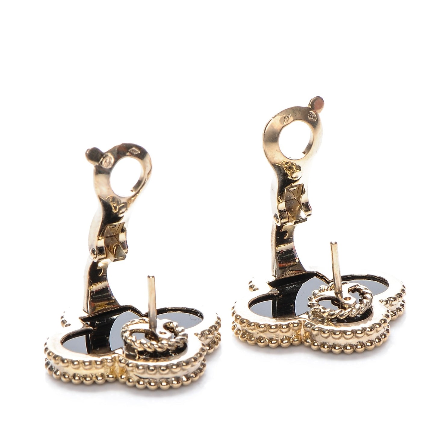 18K Yellow Gold Black Onyx Vintage Alhambra Earrings