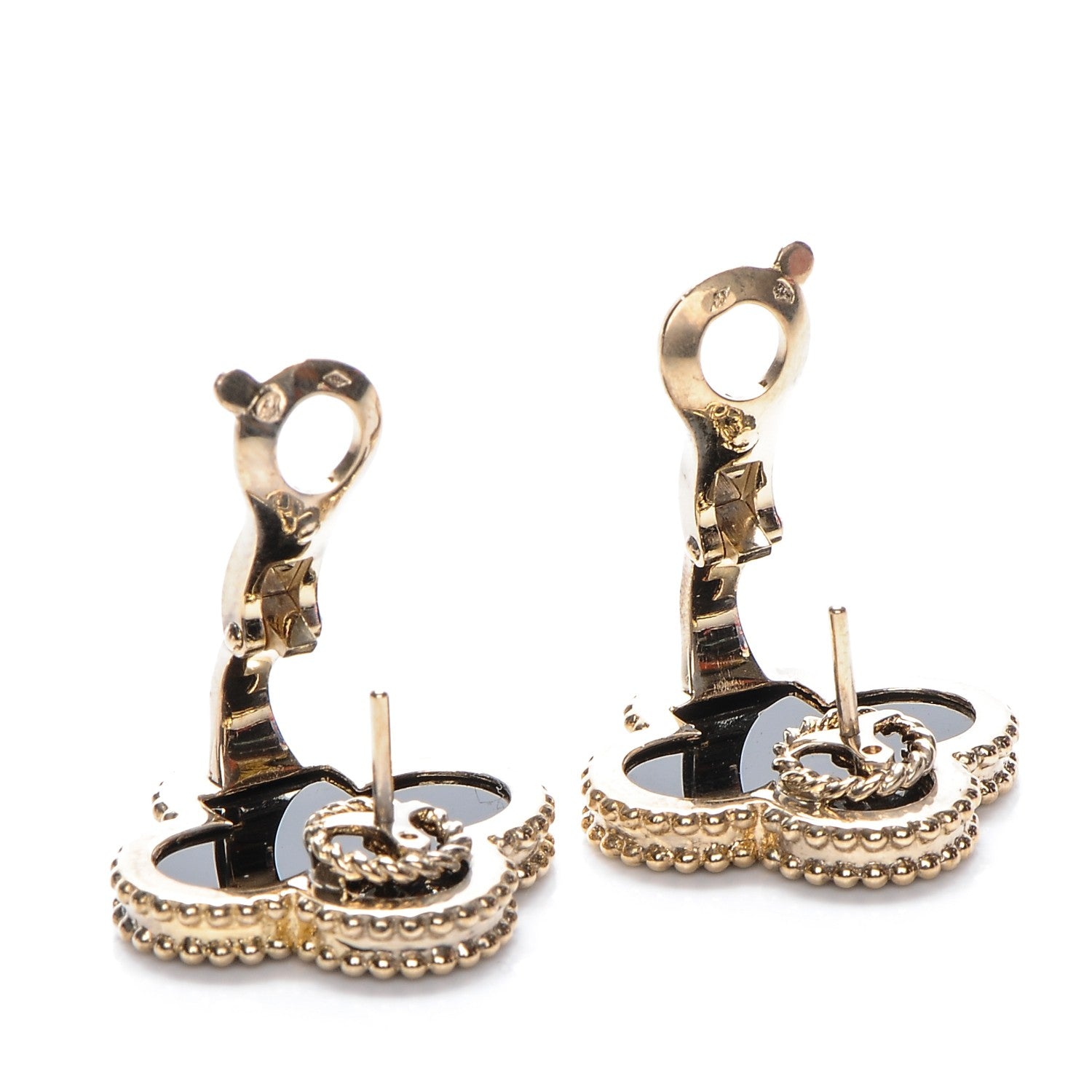 Van Cleef & Arpels 18K Yellow Gold Black Onyx Vintage Alhambra Earrings 4 of 7