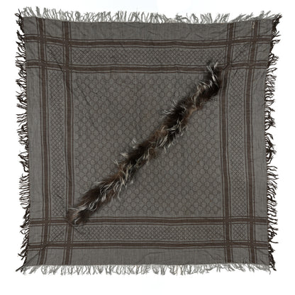 Gucci Wool Silk Fox Fur Monogram Shawl Scarf Brown 1 of 6