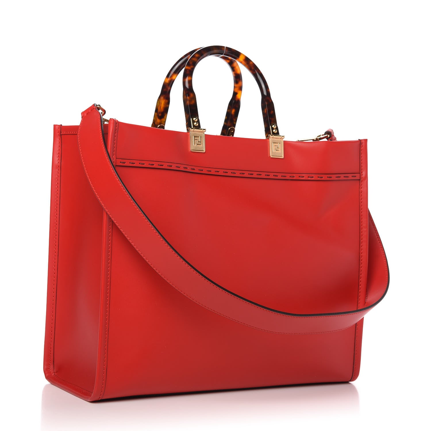 Fendi Vitello King Plexiglass Logo Embossed Medium Fendi Sunshine Shopper Tote Fuoco 3 of 10