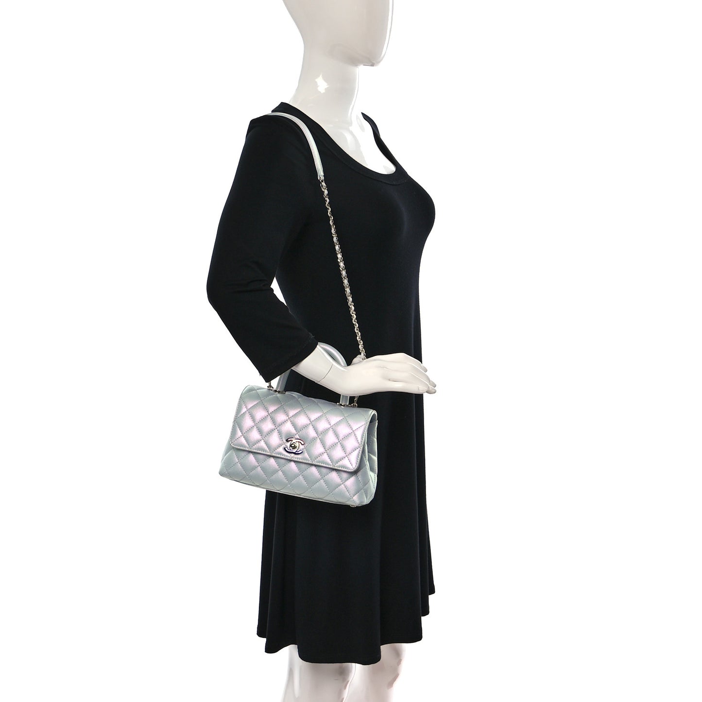 Iridescent Caviar Quilted Mini Coco Handle Flap Light Blue