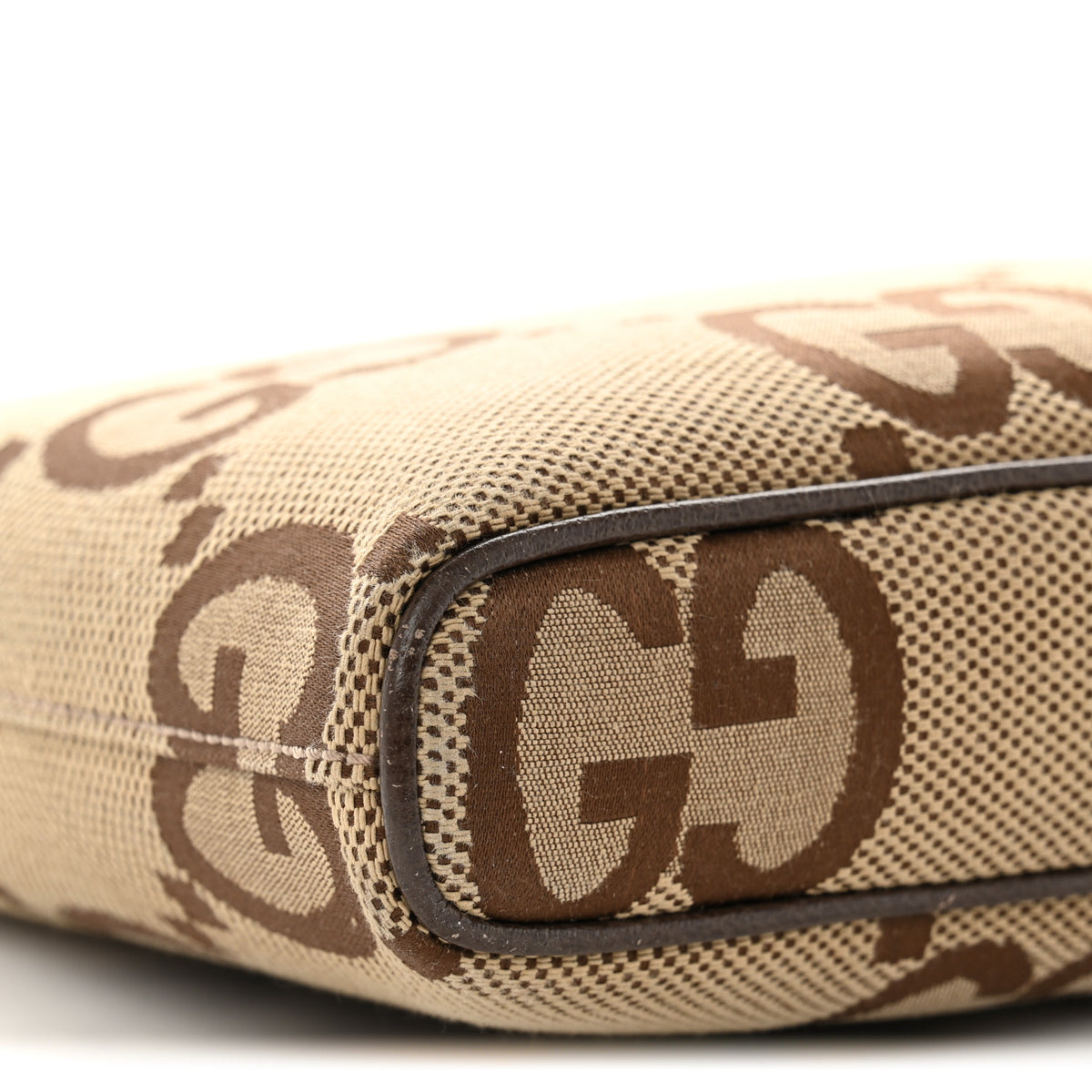 Monogram Jumbo GG Textured Dollar Calfskin Web Wristlet Messenger Bag Camel Ebony New Acero