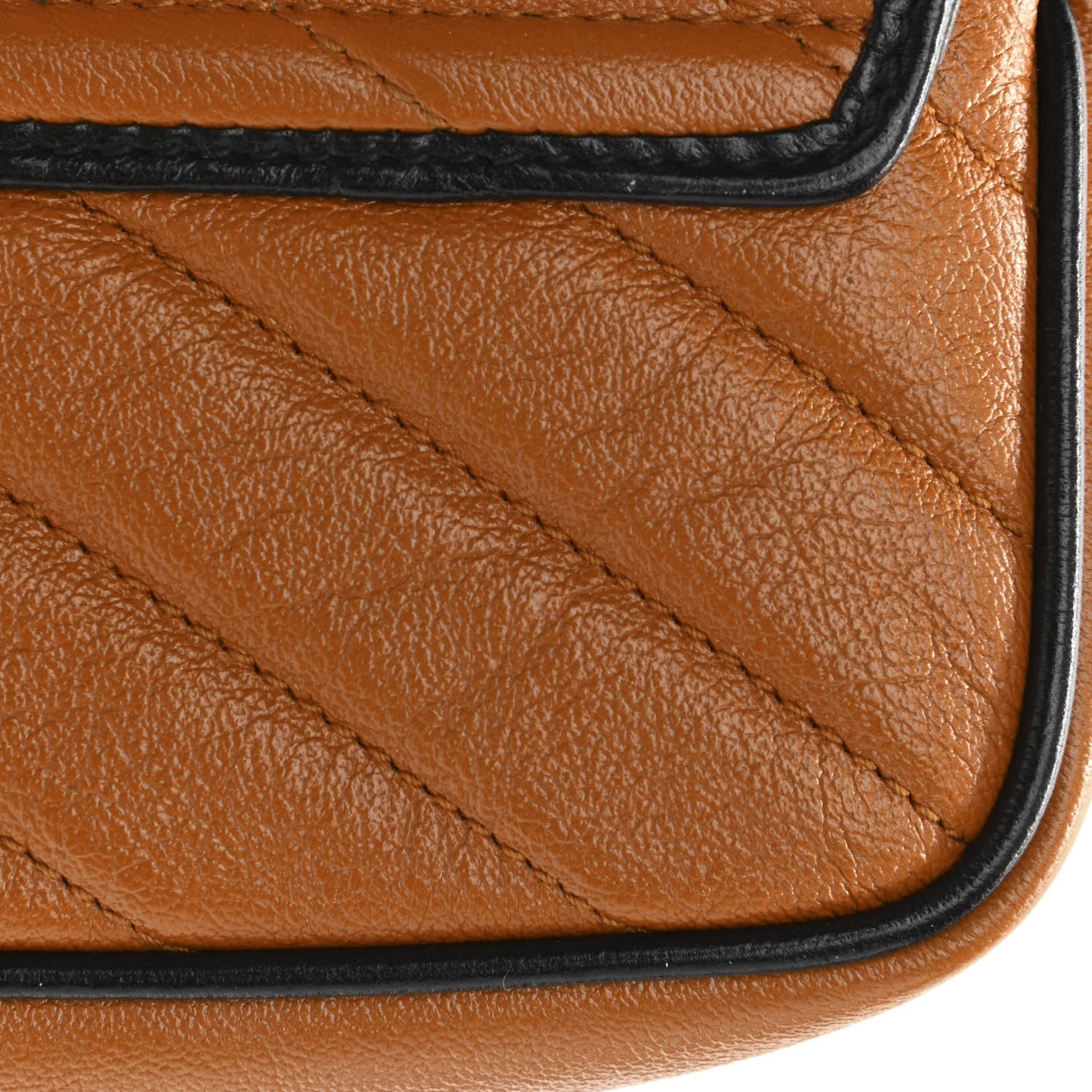 Vintage Effect Calfskin Matelasse Diagonal Super Mini Torchon GG Marmont Shoulder Bag Cognac