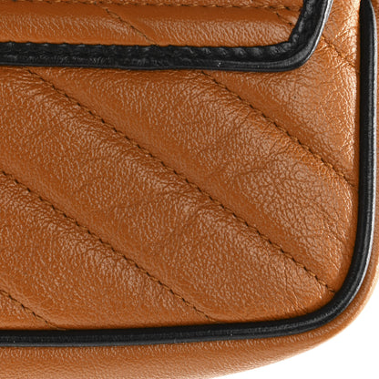 Gucci Vintage Effect Calfskin Matelasse Diagonal Super Mini Torchon GG Marmont Shoulder Bag Cognac 12 of 13