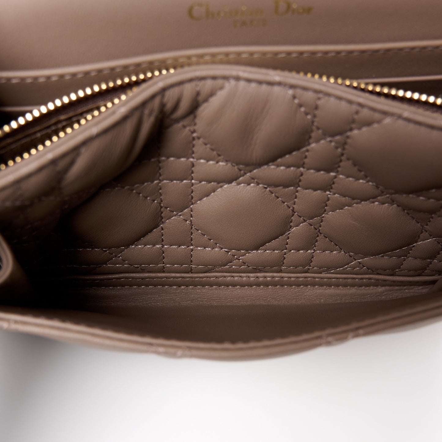 Lambskin Cannage Lady Dior Chain Pouch Warm Taupe