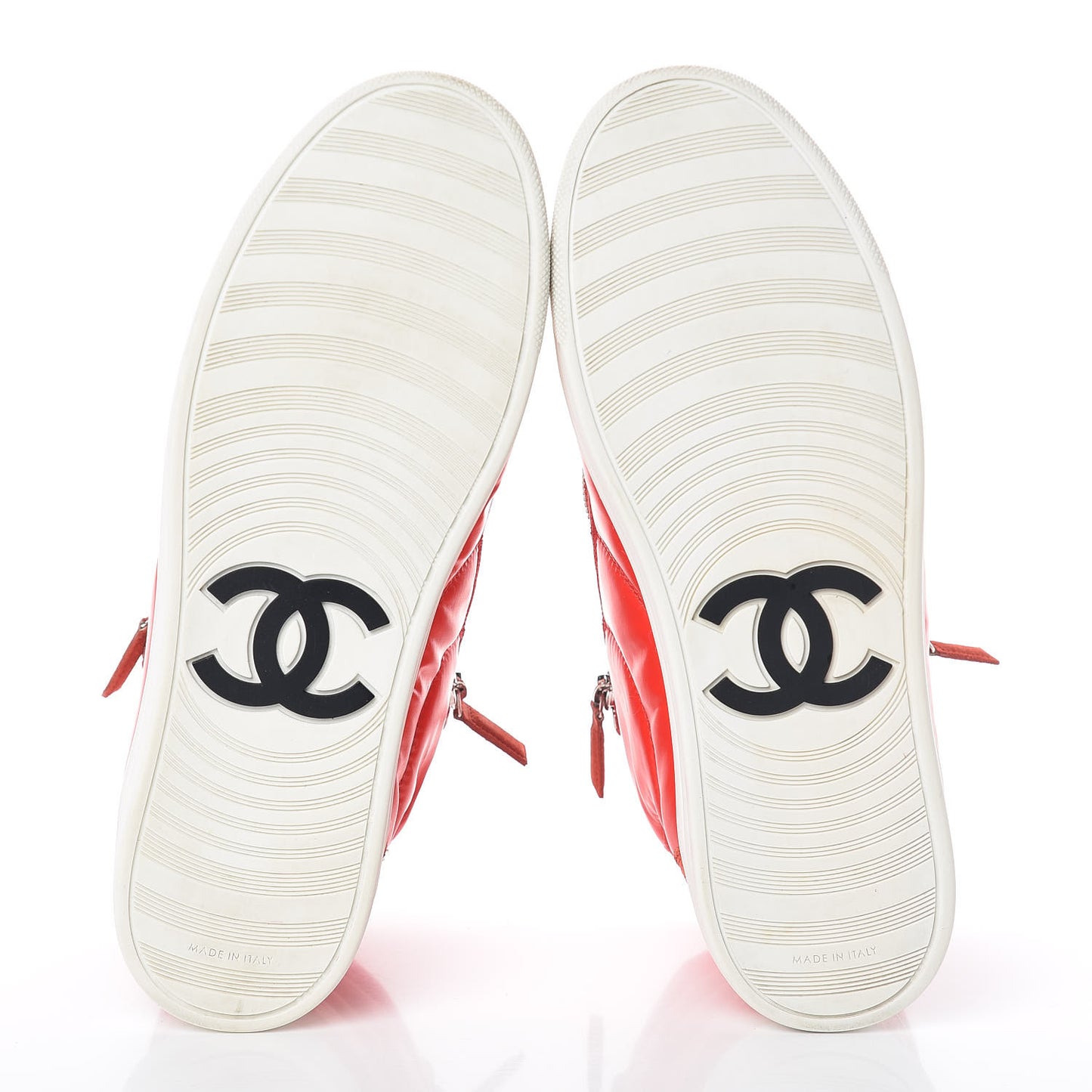 Calfskin Pearl High Top CC Sneakers 38 Red