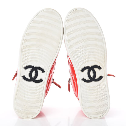 Chanel Calfskin Pearl High Top CC Sneakers 38 Red 10 of 10