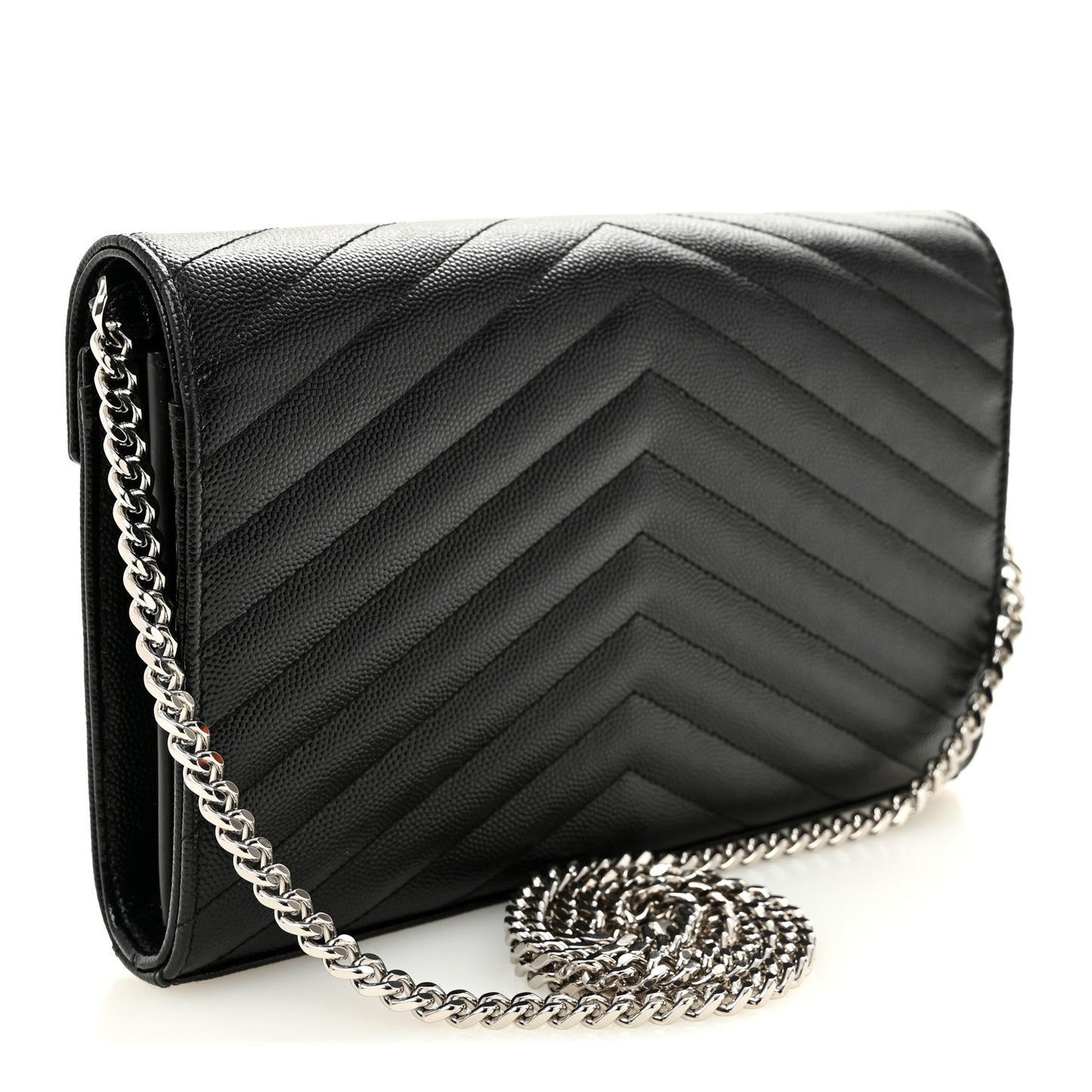 Grain De Poudre Matelasse Chevron Monogram Chain Wallet Black
