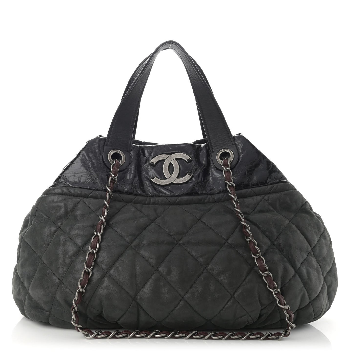 Iridescent Calfskin Quilted Large In The Mix Tote Black