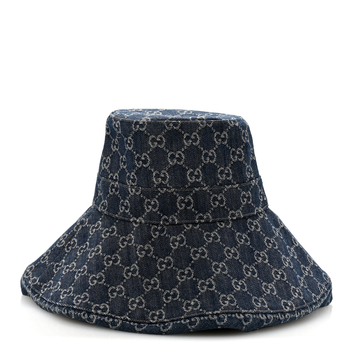 Eco Washed Denim GG Monogram Brim Hat XS Blue Ivory