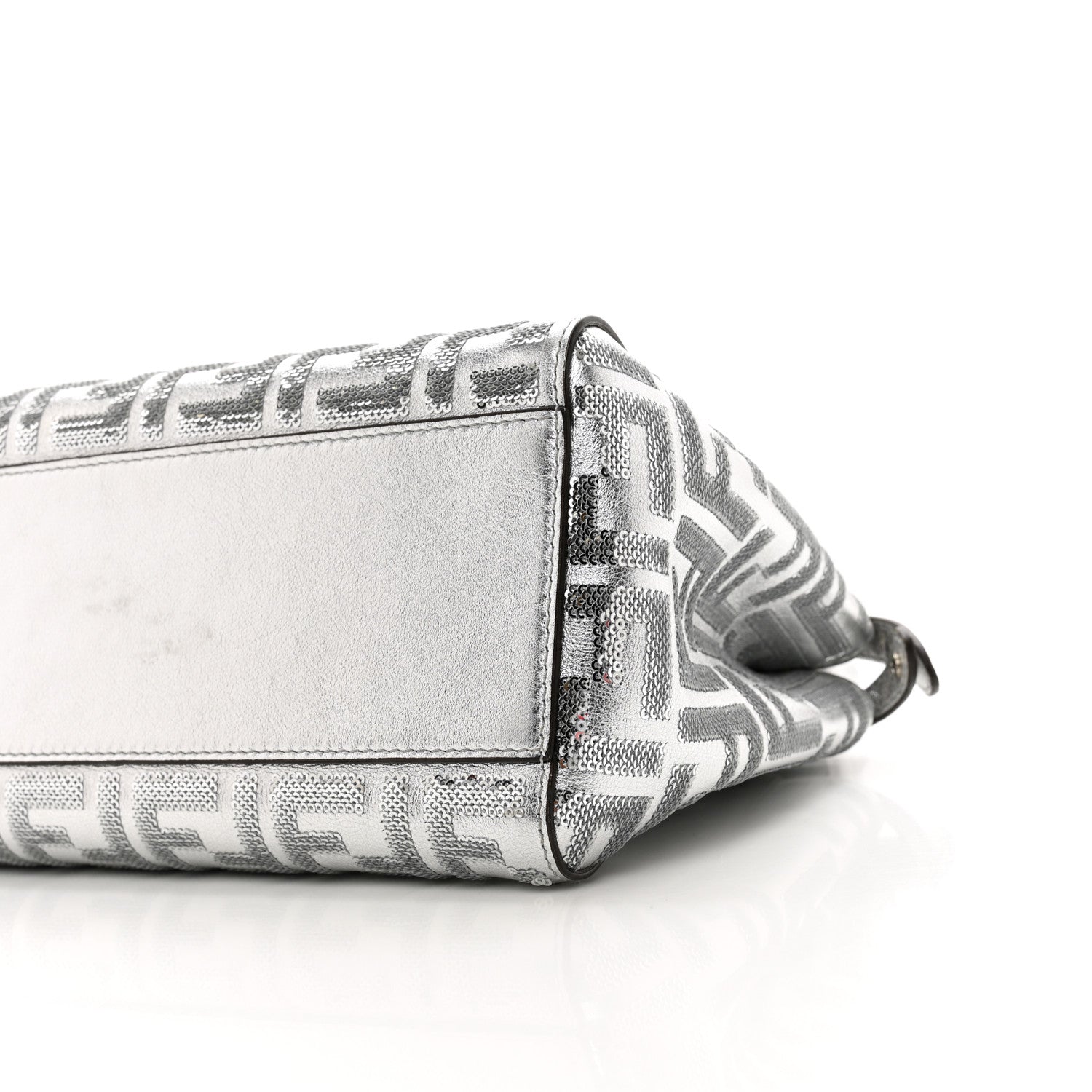 Fendi Vitello Catalan Mirror Sequin FF 1974 Embroidered Mini Peekaboo Iconic Satchel Argento 9 of 9