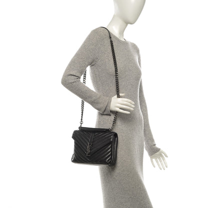 Saint Laurent Sheepskin Matelasse Chevron Monogram Medium College Bag Black 2 of 8