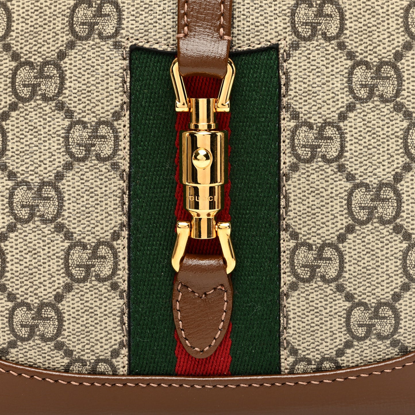 GG Supreme Monogram Azalea Calfskin Web Mini Jackie 1961 Hobo Beige Ebony Brown Sugar