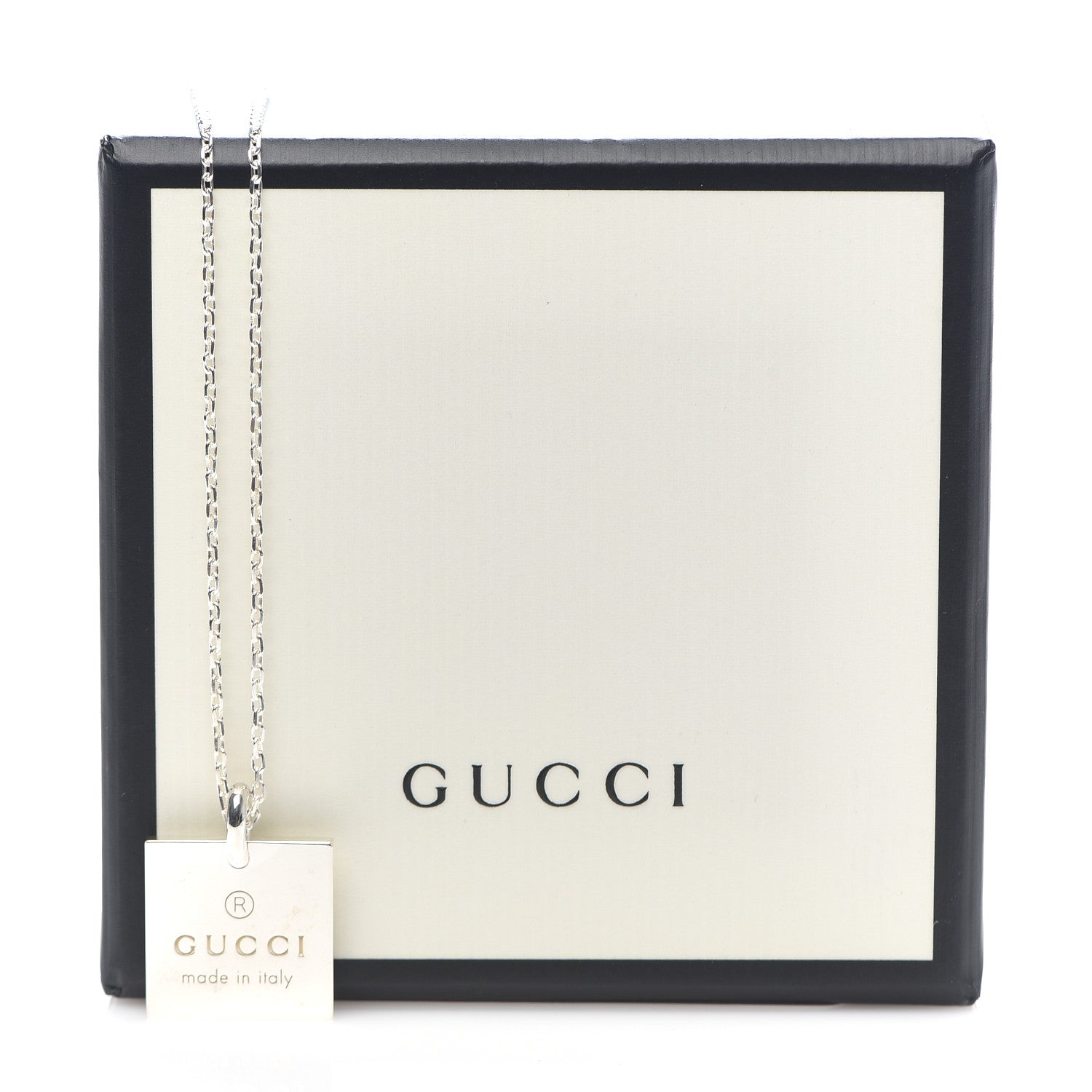 Gucci Sterling Silver Trademark Logo Square Pendant Necklace 6 of 6