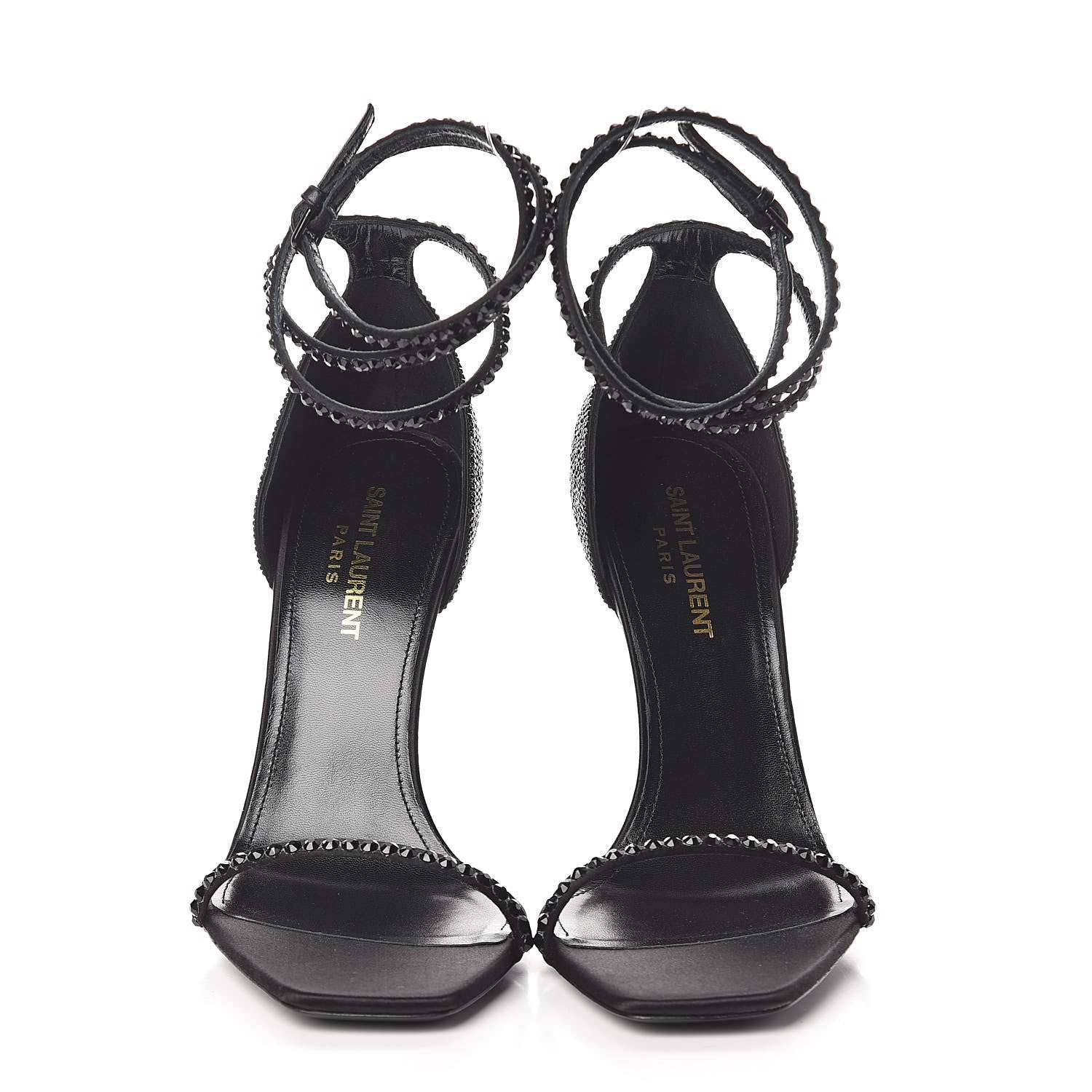 Saint Laurent Satin Crystal Opyum Sandals 38 Black 2 of 8