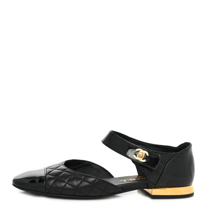 Chanel Patent Lambskin Quilted Cap Toe Ballerina Flats 36 Black 1 of 8