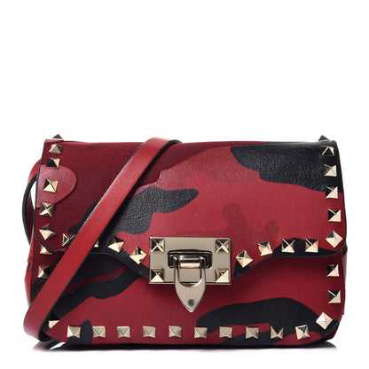 Valentino Garavani Nappa Canvas Camouflage Mini Rockstud Flap Saddle Crossbody Bag Red 1 of 10