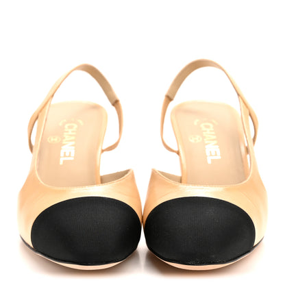 Chanel Goatskin Grosgrain Cap Toe CC Slingback Pumps 41 Beige Black 3 of 11