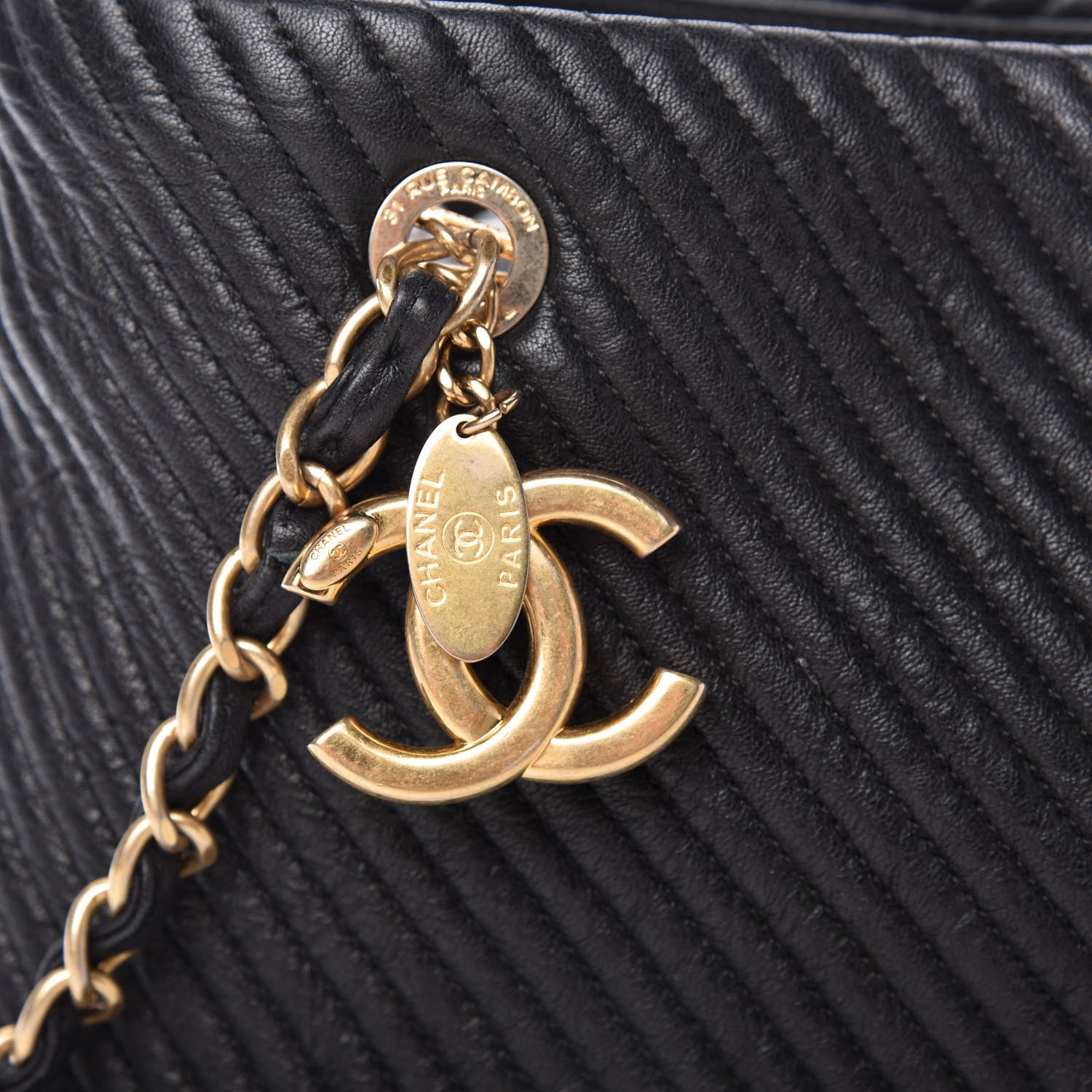 Chanel Wrinkled Lambskin Chevron Quilted Surpique Tote Black 10 of 10