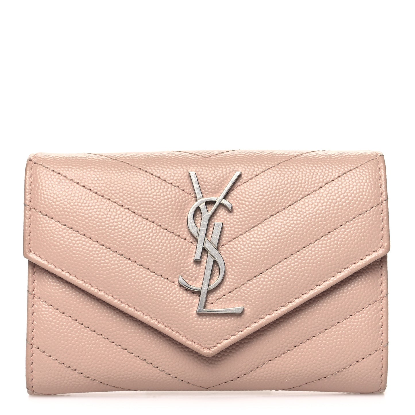 Grain De Poudre Matelasse Chevron Small Monogram Envelope Wallet Pale Pink
