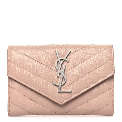 Saint Laurent Grain De Poudre Matelasse Chevron Small Monogram Envelope Wallet Pale Pink 1 of 10