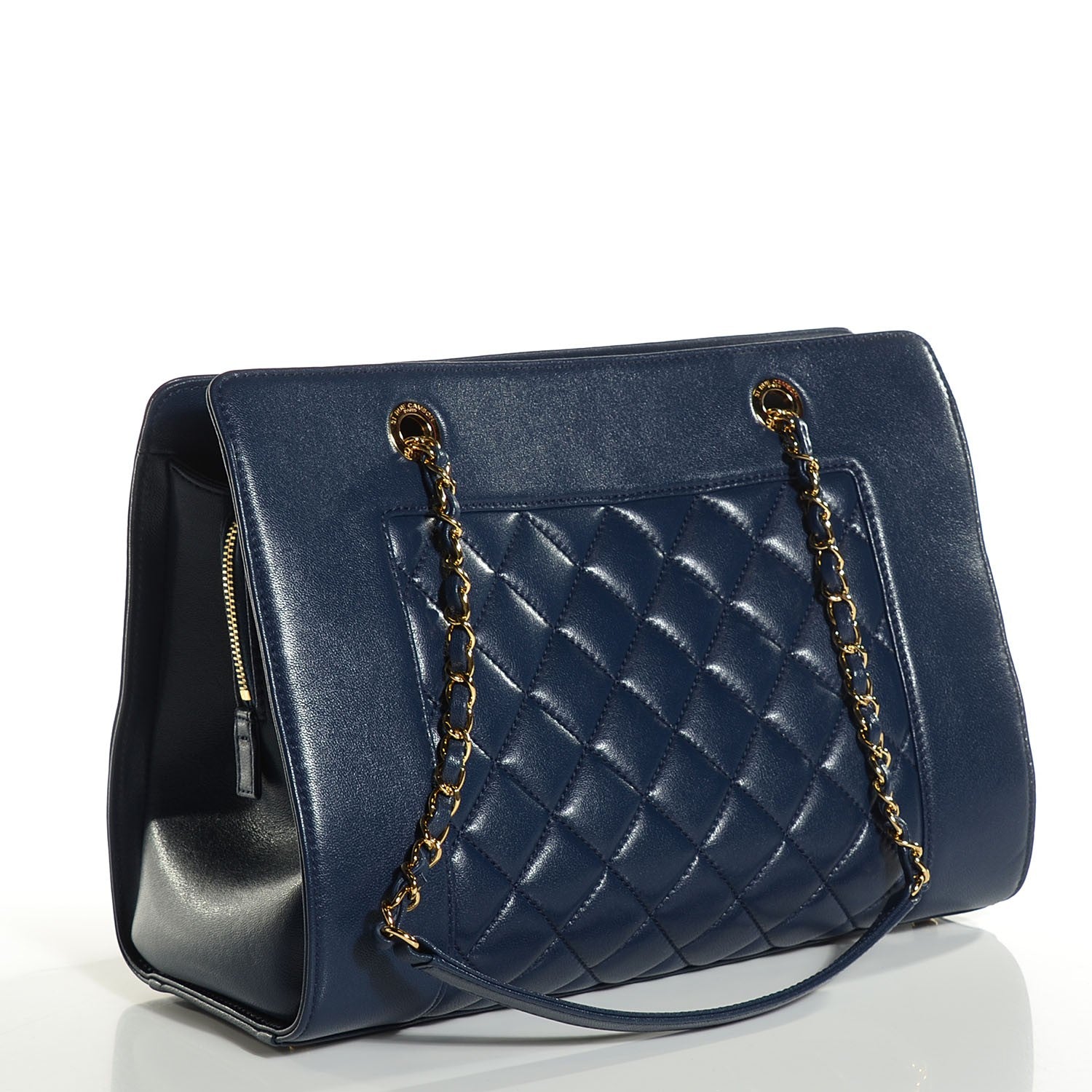 Chanel Sheepskin Quilted Mademoiselle Vintage Shopping Tote Blue 3 of 7