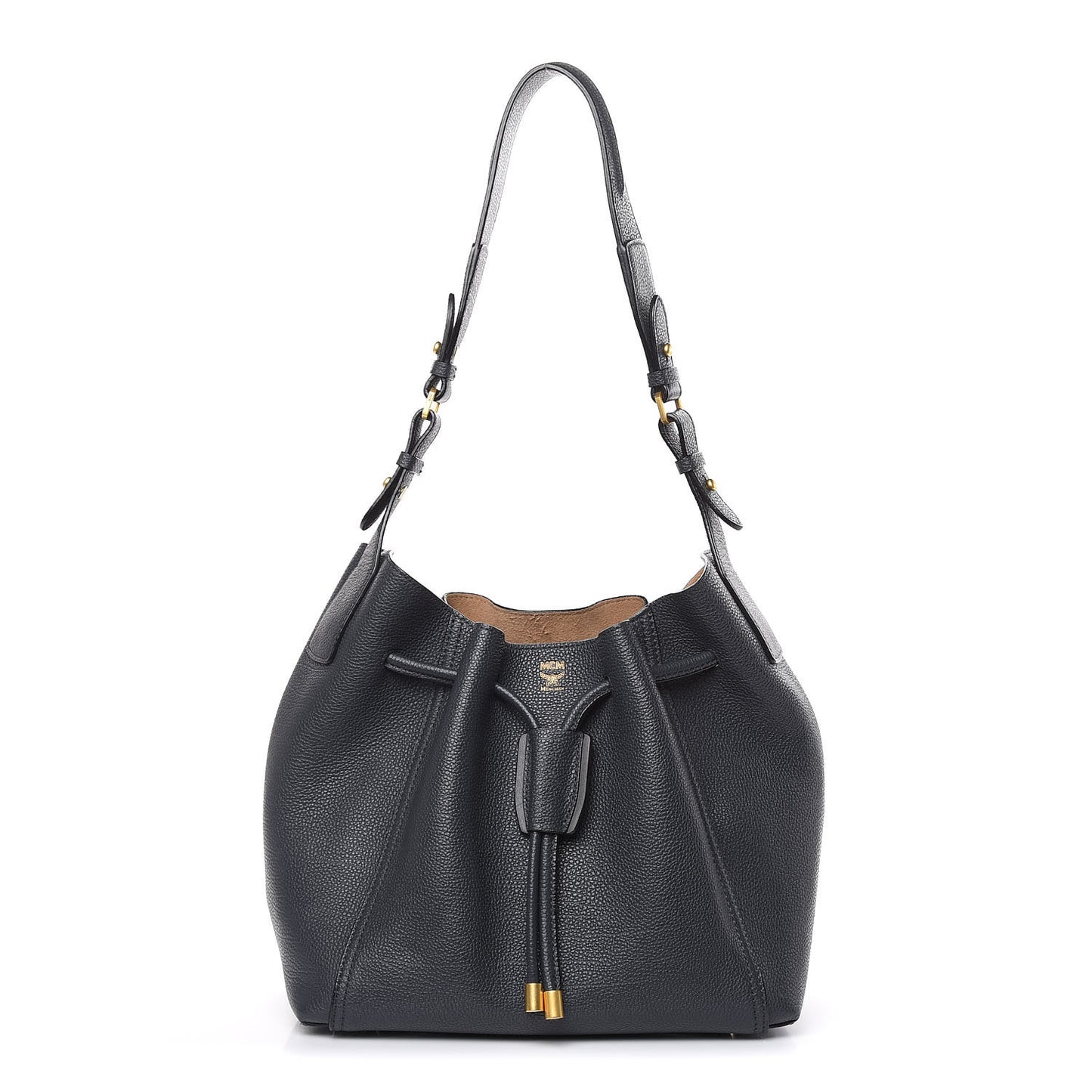 Grained Calfskin Milla Drawstring Bucket Bag Phantom Gray
