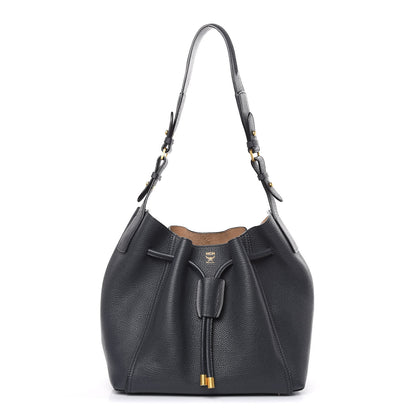 MCM Grained Calfskin Milla Drawstring Bucket Bag Phantom Gray 1 of 11