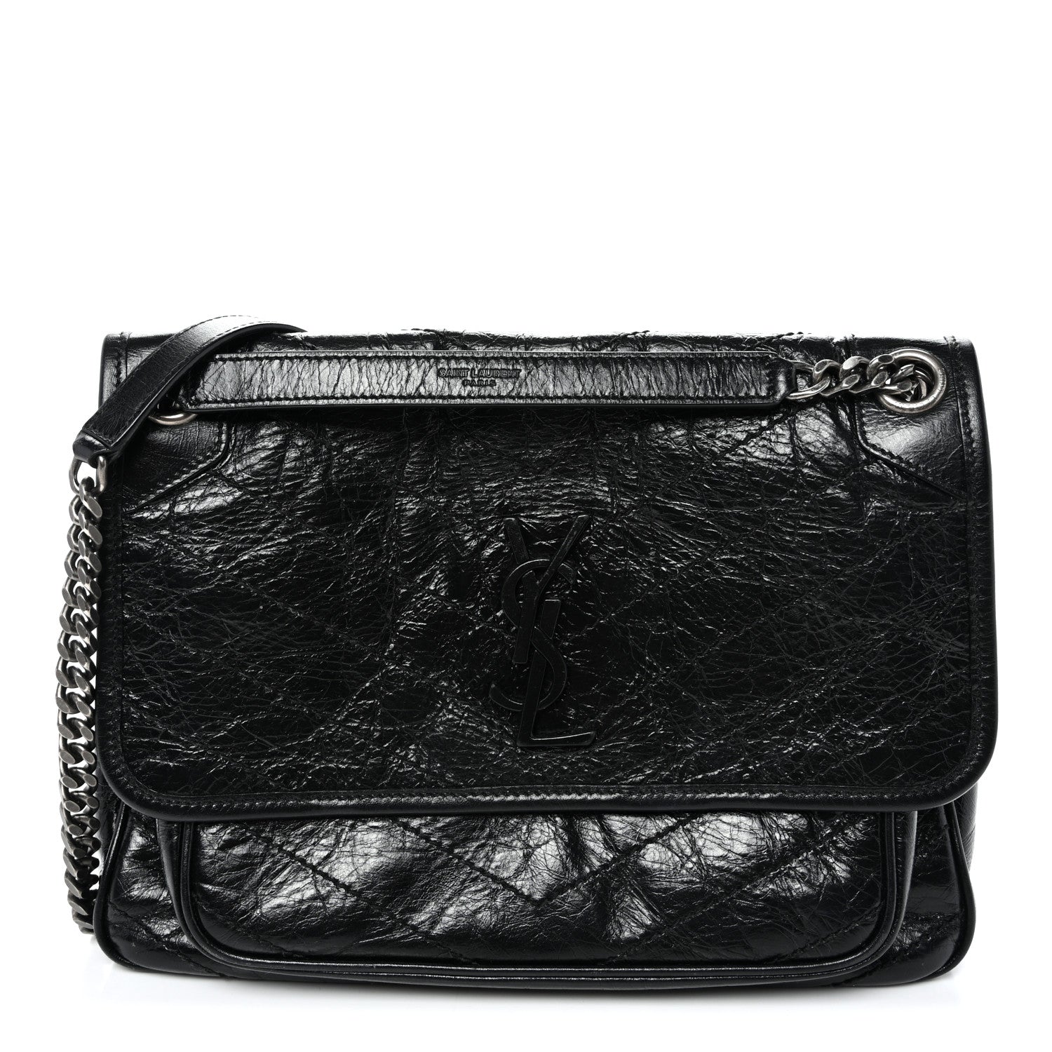 Saint Laurent Crinkled Calfskin Matelasse Monogram Medium Niki Chain Satchel Black 1 of 10