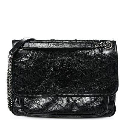 Saint Laurent Crinkled Calfskin Matelasse Monogram Medium Niki Chain Satchel Black 1 of 10