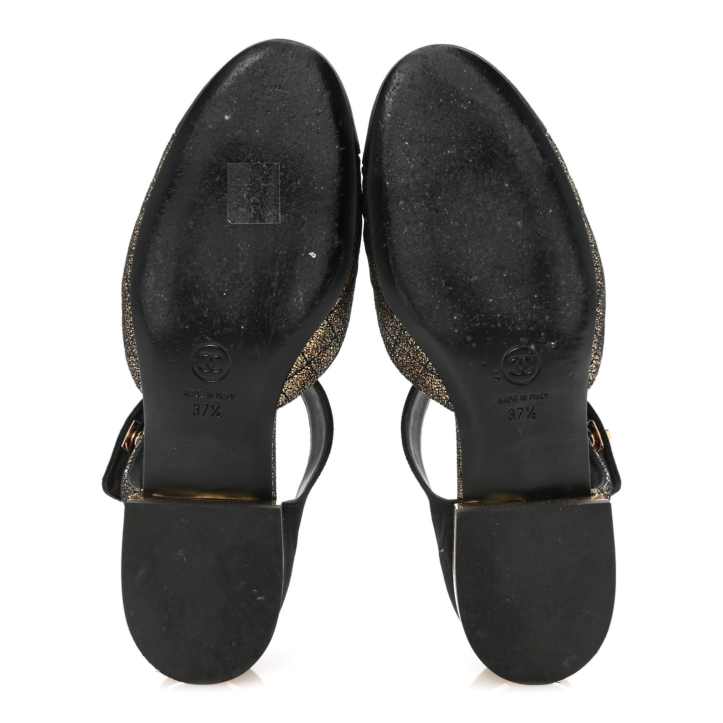Laminated Suede Kidskin Grosgrain Quilted Cap Toe Ballerina Flats 37.5 Gold Black